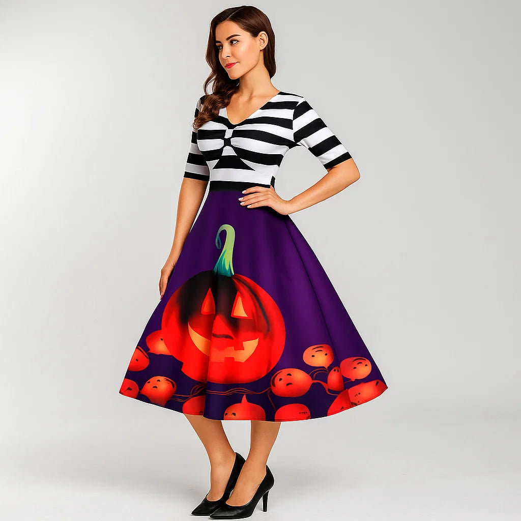 Disfraz de Halloween | Vestido midi acampanado a rayas