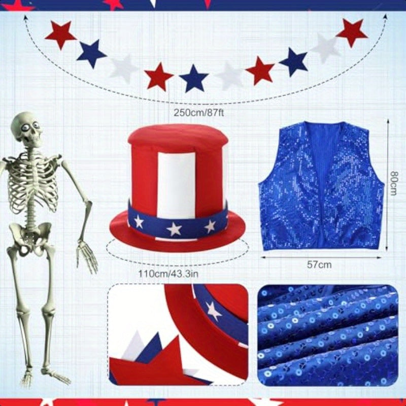 Decoración gigante de esqueleto de Halloween de 12 pies | Posable, patriótica