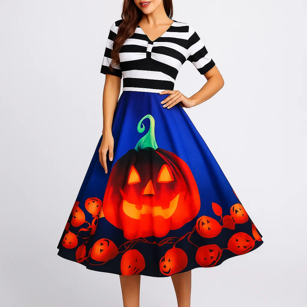 Disfraz de Halloween | Vestido midi acampanado a rayas