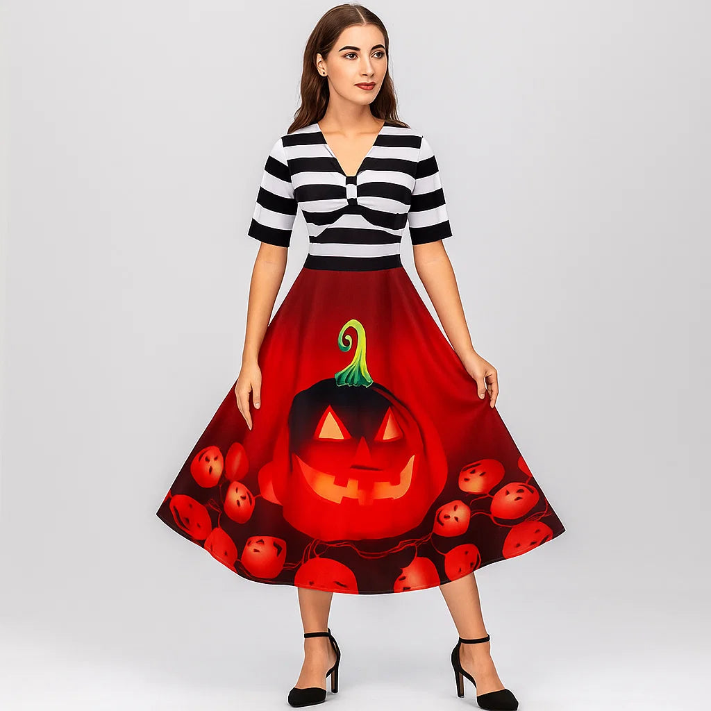 Disfraz de Halloween | Vestido midi acampanado a rayas