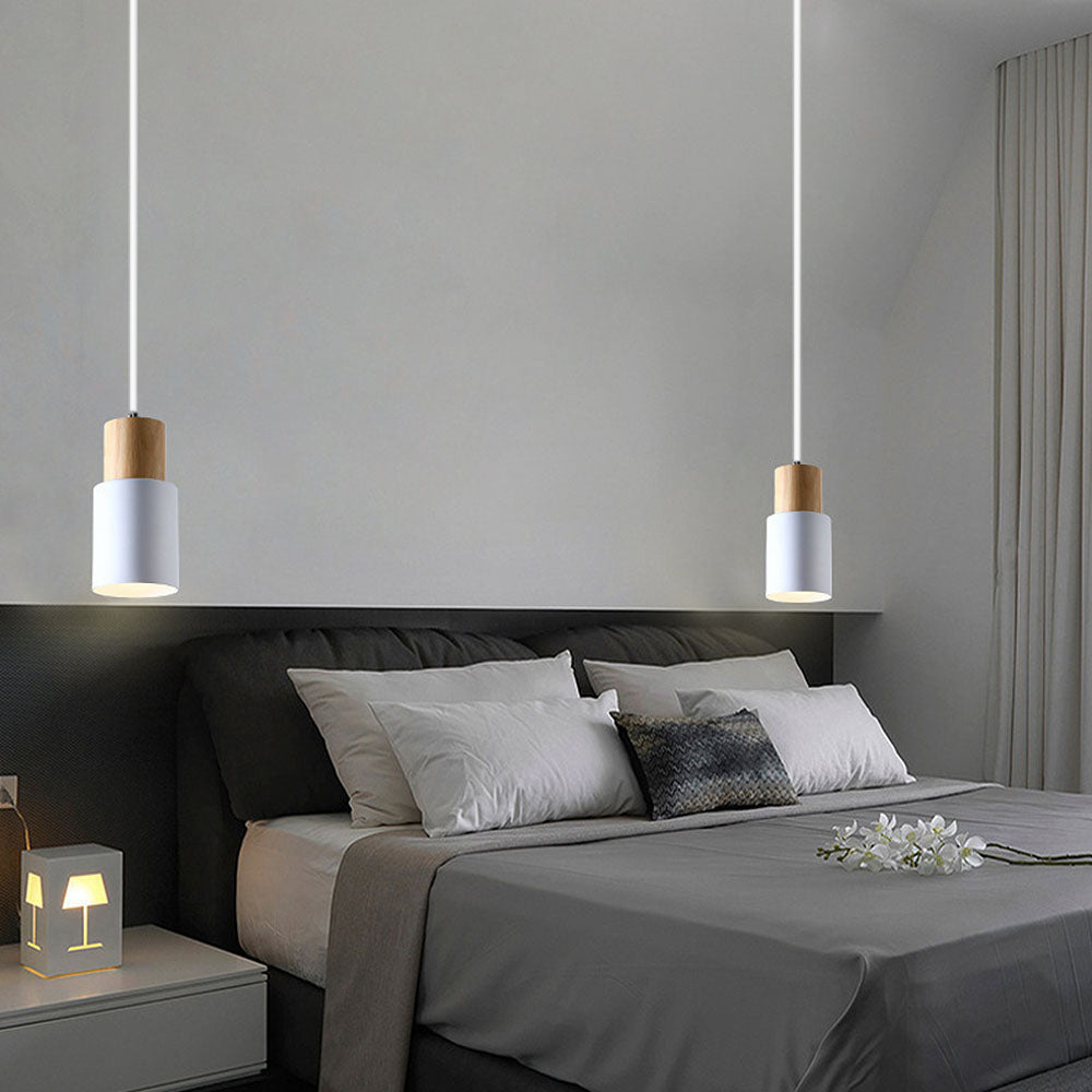Pendant Light Modern Wood Black Cylinder Fixture
