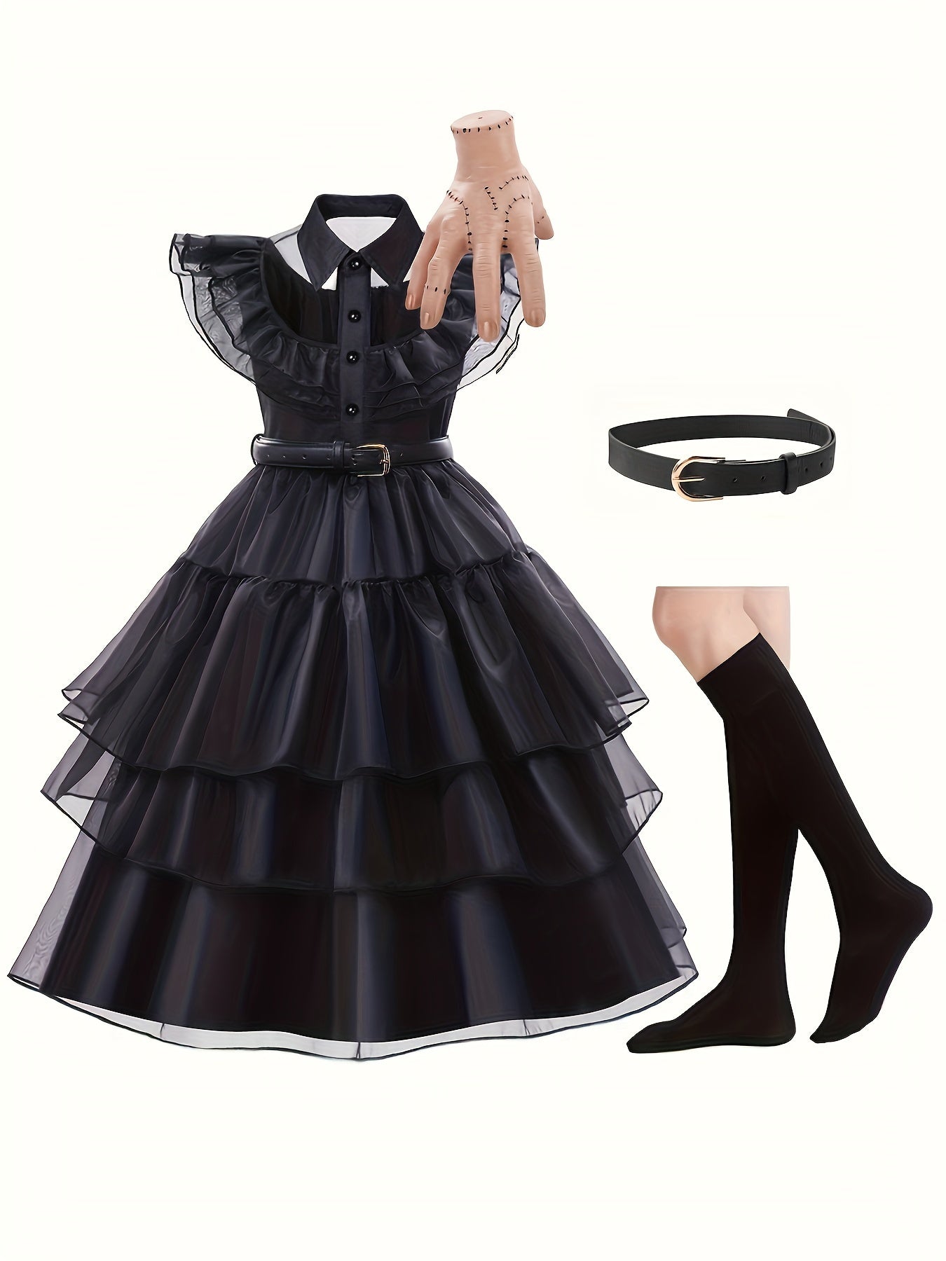 Mädchen Rüschiges Gotisches Halloween Kostüm Kleid | Gestuftes Mini