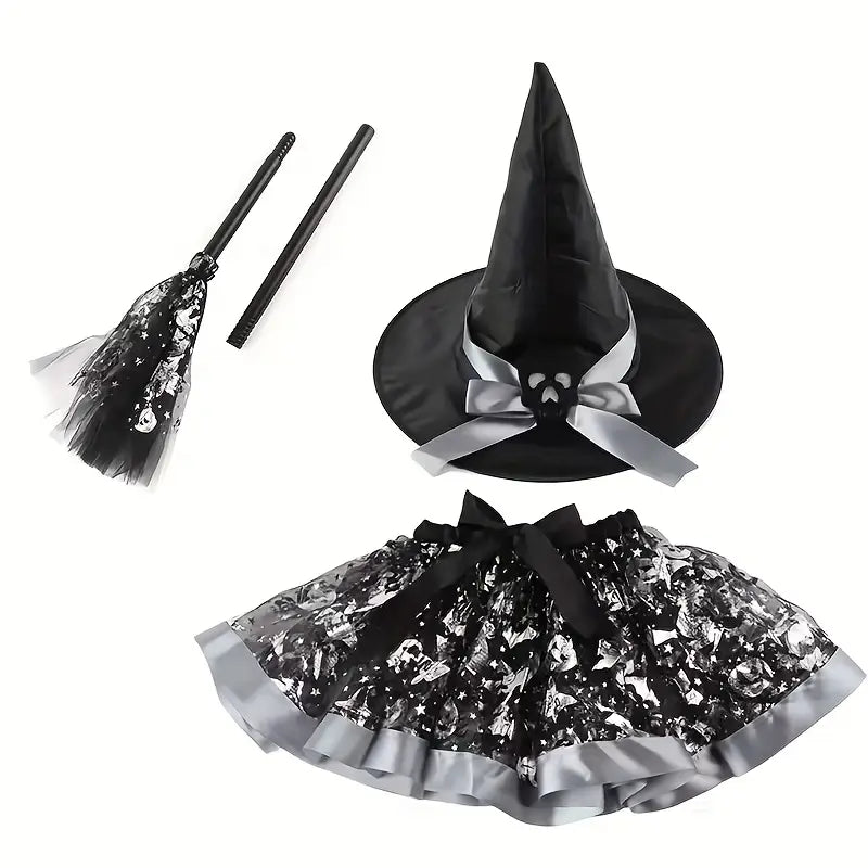 Mädchen Süßes Tüll Halloween Kostüm Set | Hexen Rock Verkleidung