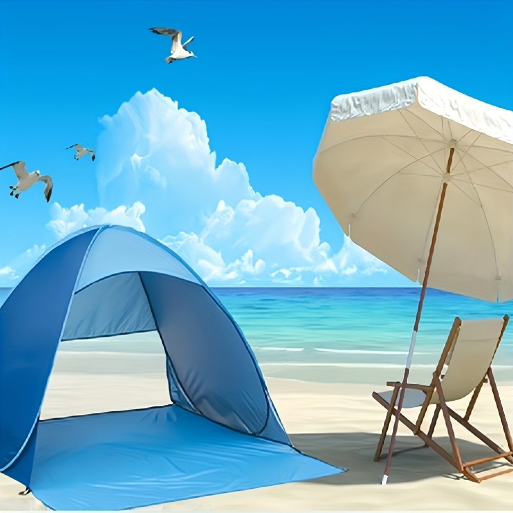 Tienda de playa con dosel de sombra y bolsa de transporte