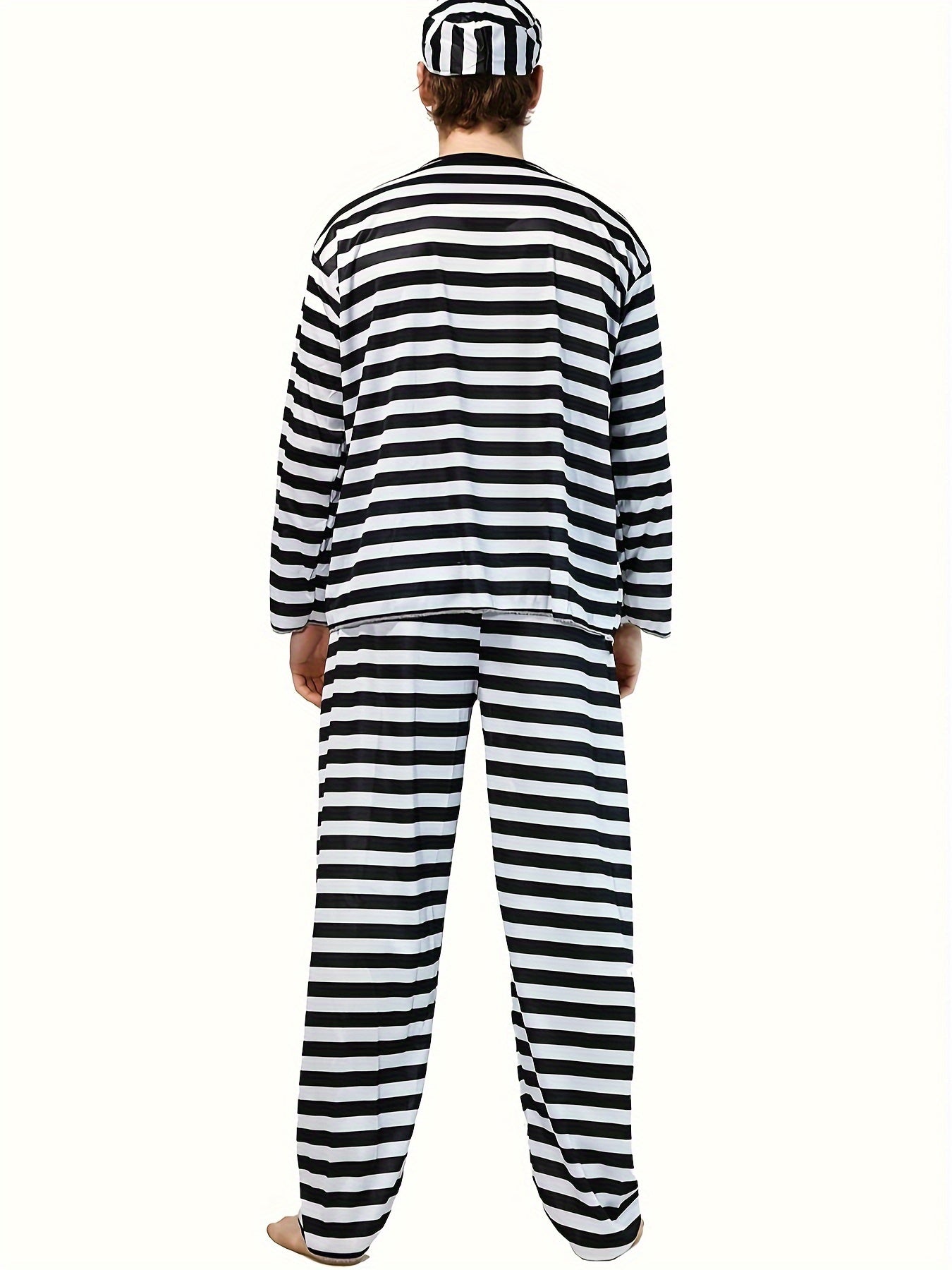 Classic Long Sleeve Halloween Prisoner Costume Set | Striped Inmate