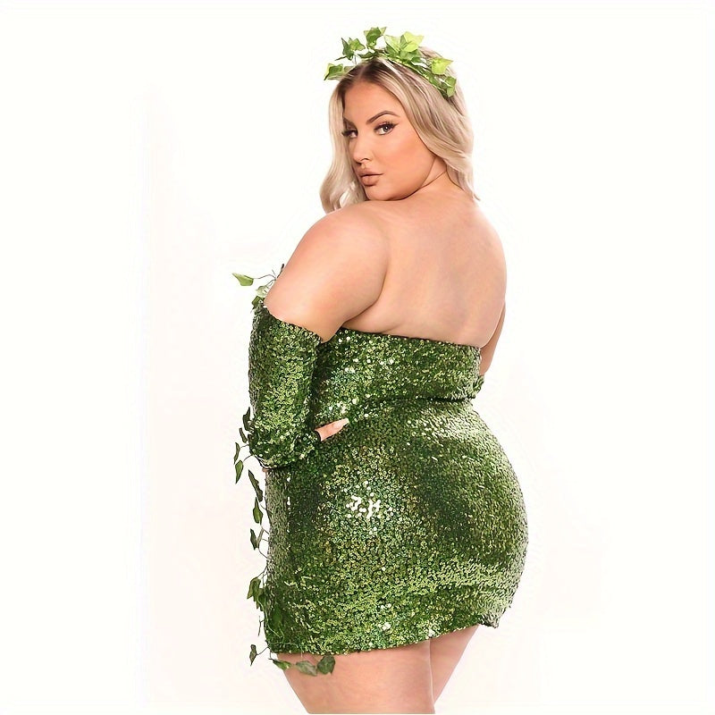 Vestido de Disfraz de Halloween de Hoja con Lentejuelas para Mujer | Mini sin Tirantes