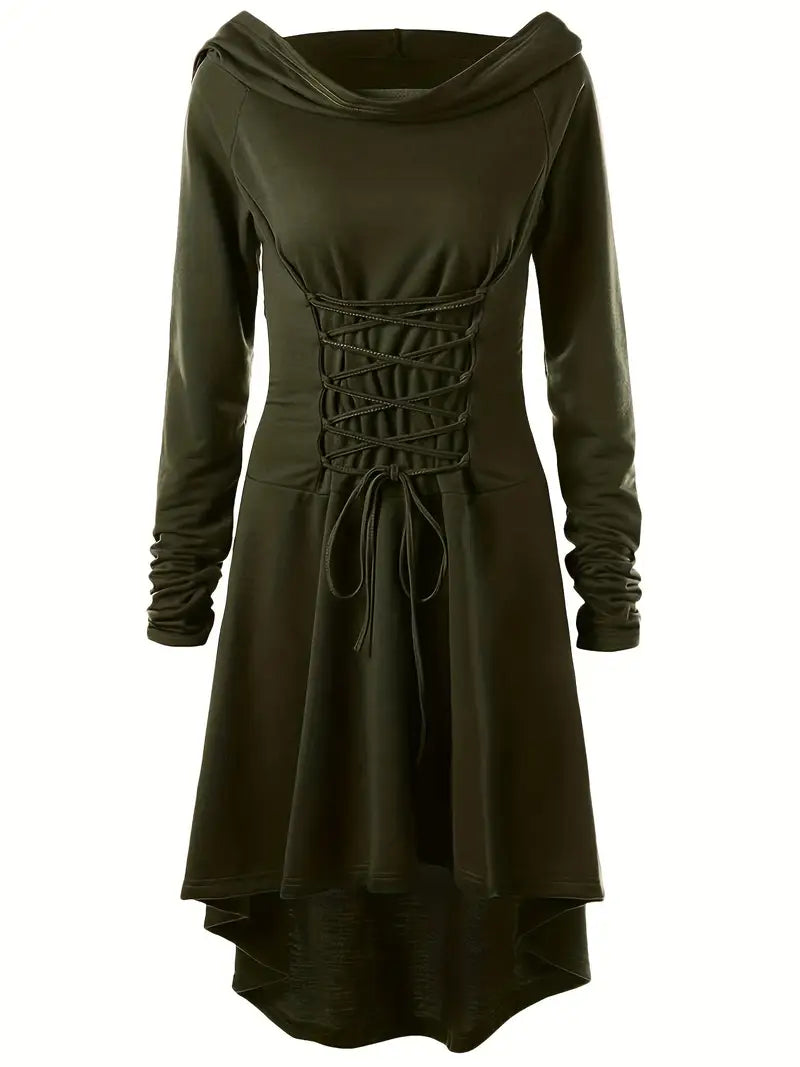 Corsé Gótico Vestido de Disfraz de Halloween de Manga Larga | Midi