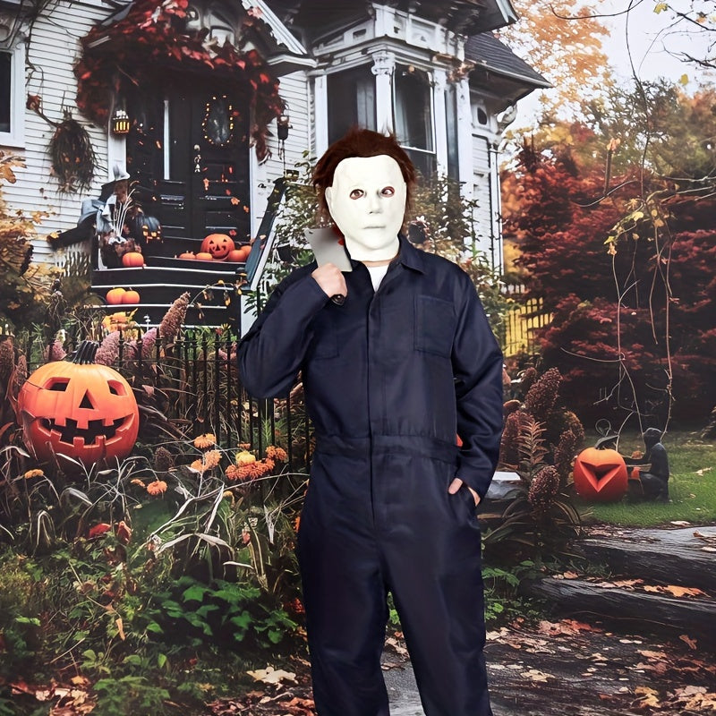 Męski kombinezon na Halloween z długim rękawem | Maska horroru
