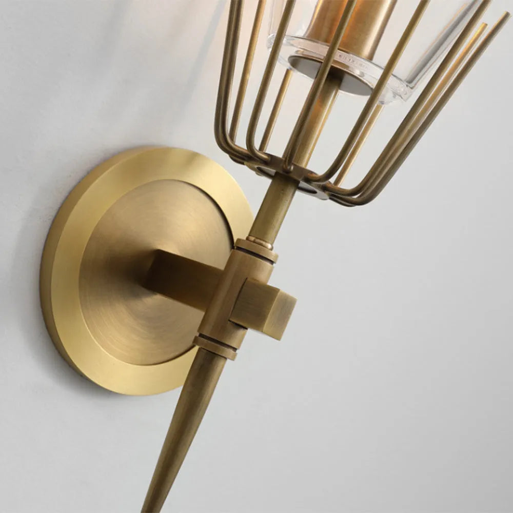 Aplique de pared moderno de latón y vidrio
