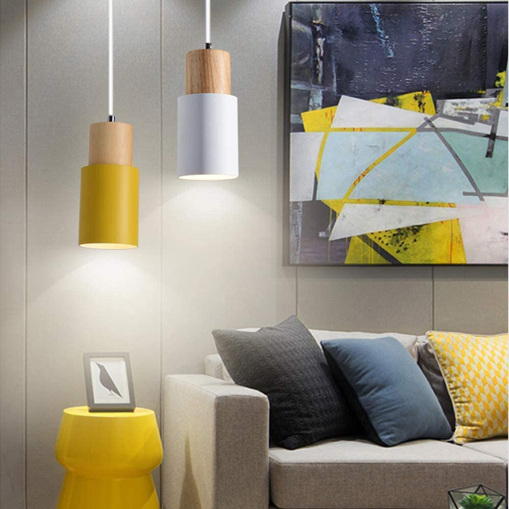 Pendant Light Modern Wood Black Cylinder Fixture