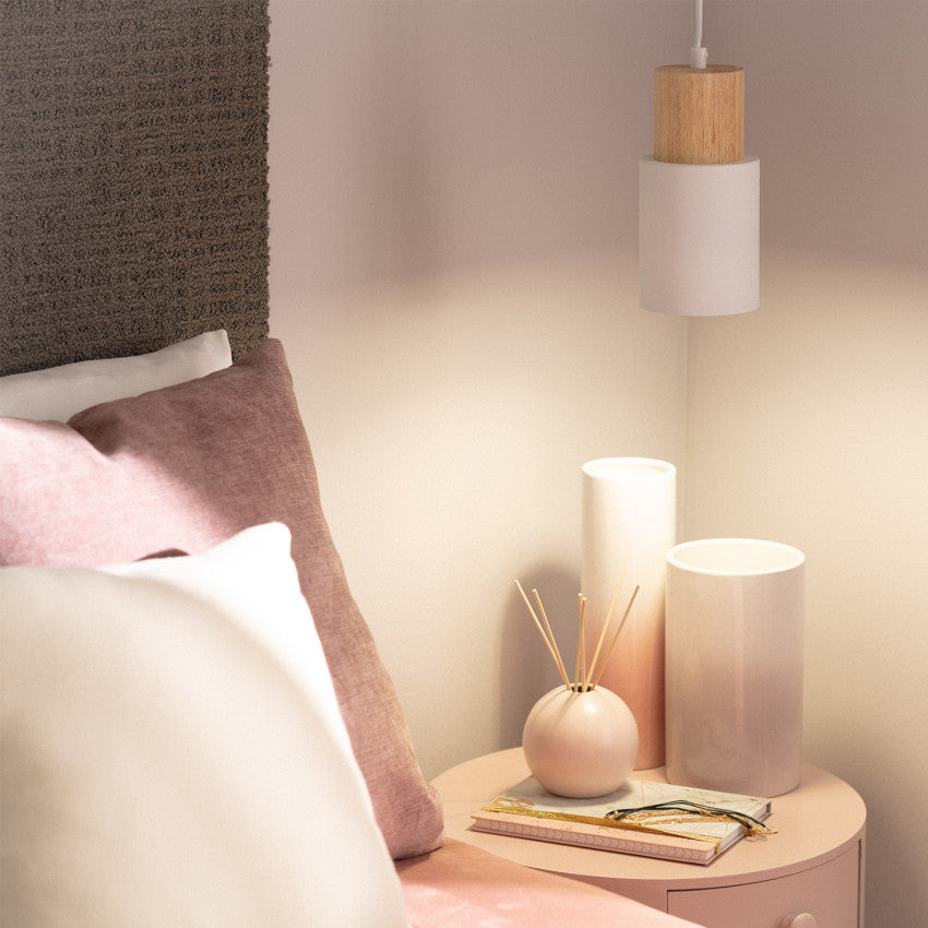 Pendant Light Modern Wood Black Cylinder Fixture