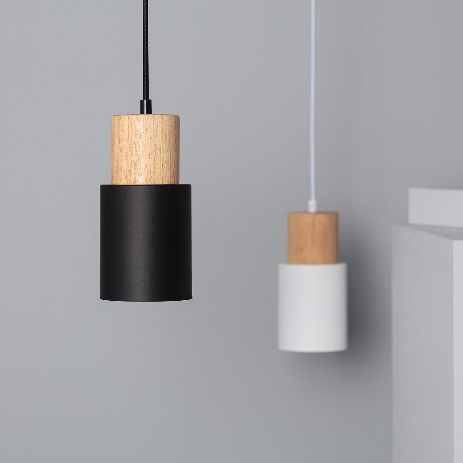 Pendant Light Modern Wood Black Cylinder Fixture