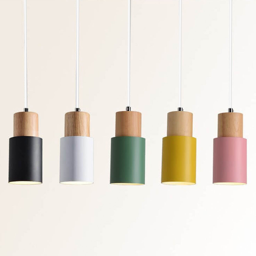 Pendant Light Modern Wood Black Cylinder Fixture