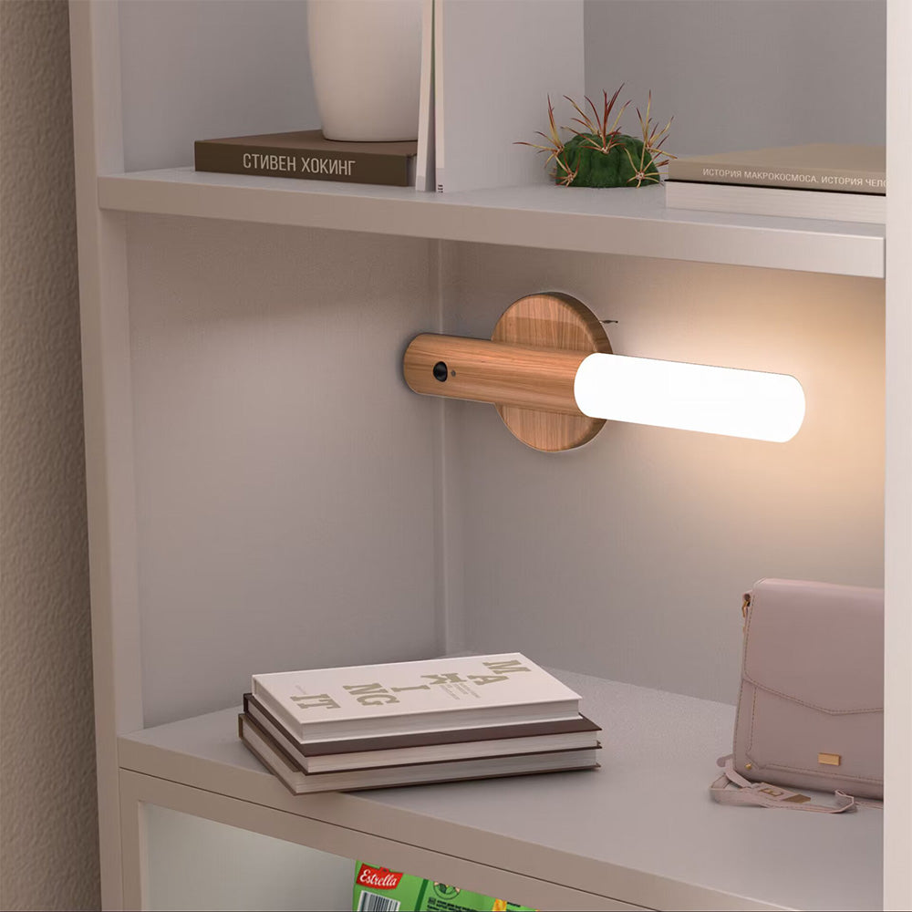 Lámpara de pared LED con sensor de movimiento de madera