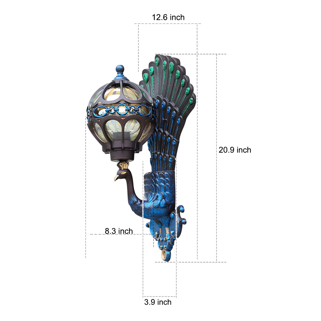 Outdoor Wall Light With Vintage Peacock Design