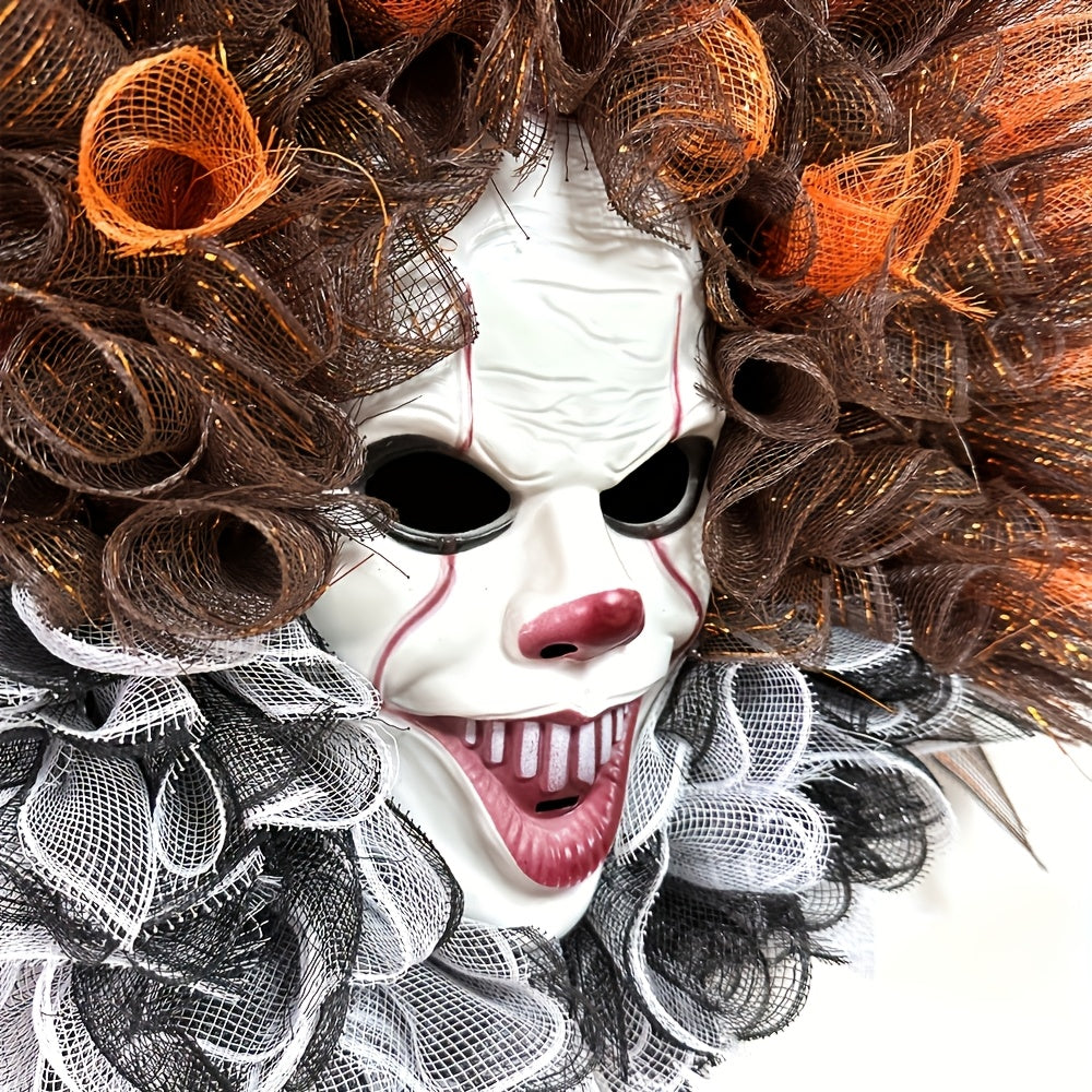 Halloween gruseliger Clown Netzkranz | unheimliche Haustürdekoration