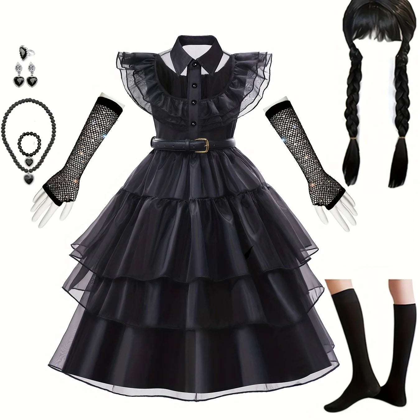 Mädchen Rüschiges Gotisches Halloween Kostüm Kleid | Gestuftes Mini