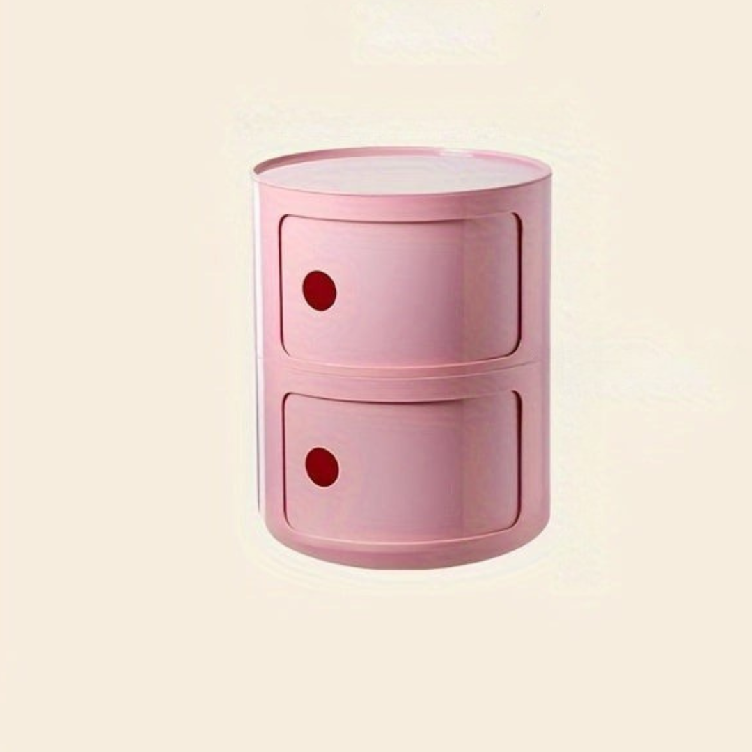 Bedside Table with Round Plastic Storage Drawers