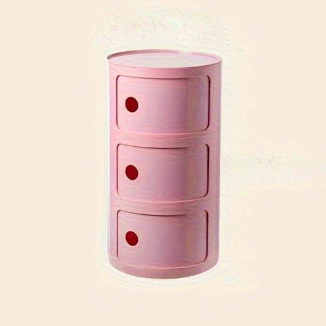 Bedside Table with Round Plastic Storage Drawers