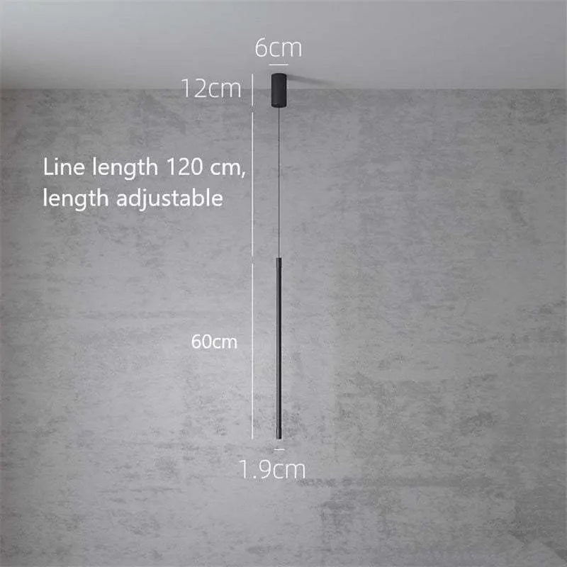 Lampada a sospensione sottile in metallo nero per camera da letto