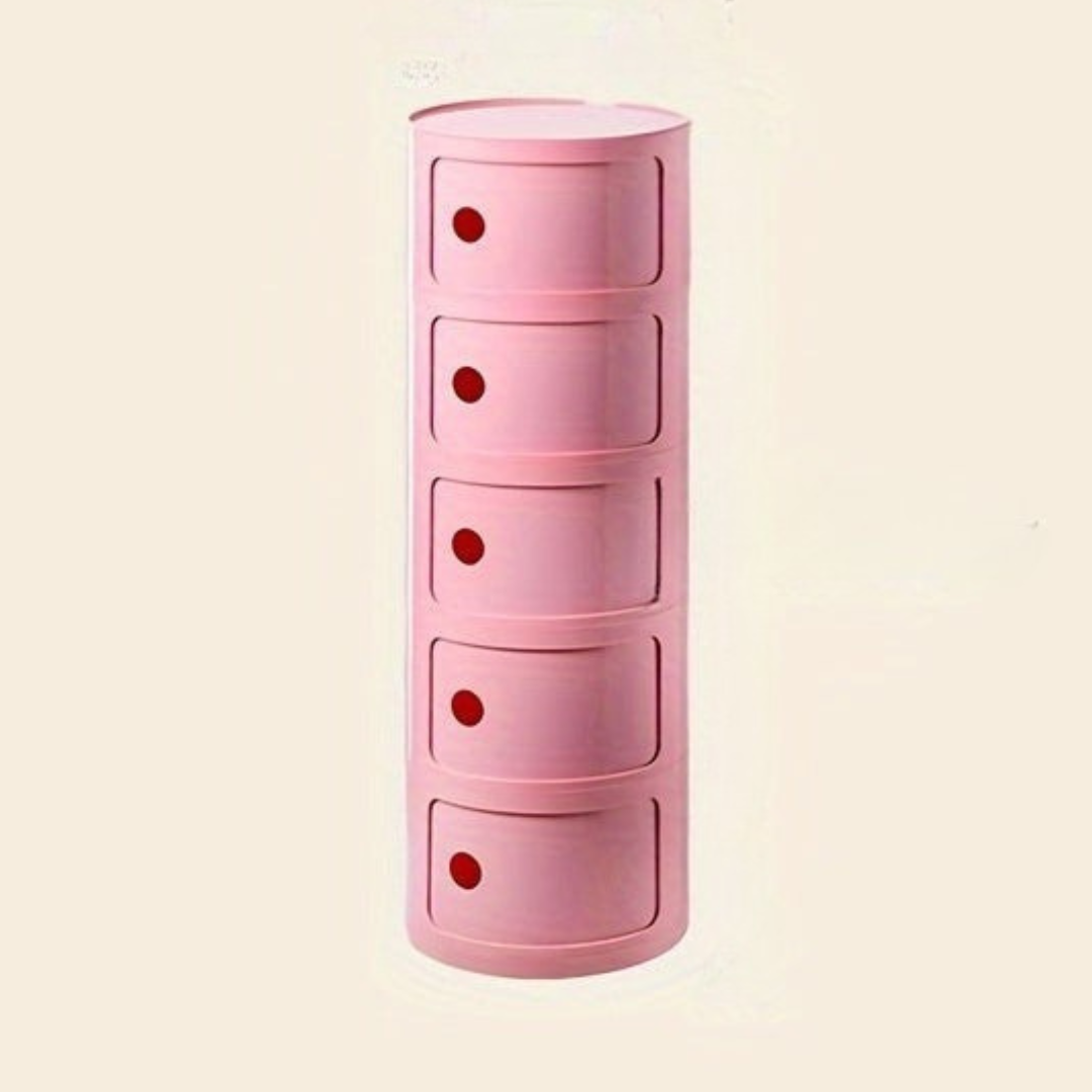 Bedside Table with Round Plastic Storage Drawers