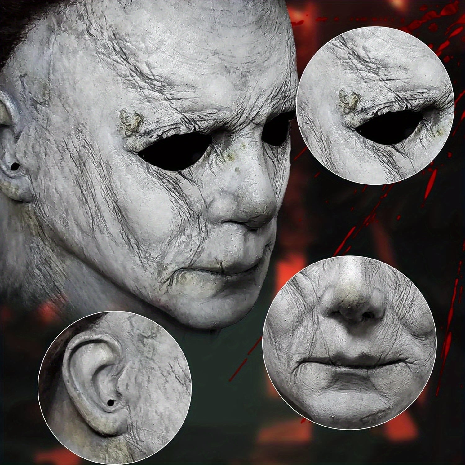Męski realistyczny straszny zestaw masek na Halloween | Rekwizyt horror nóż