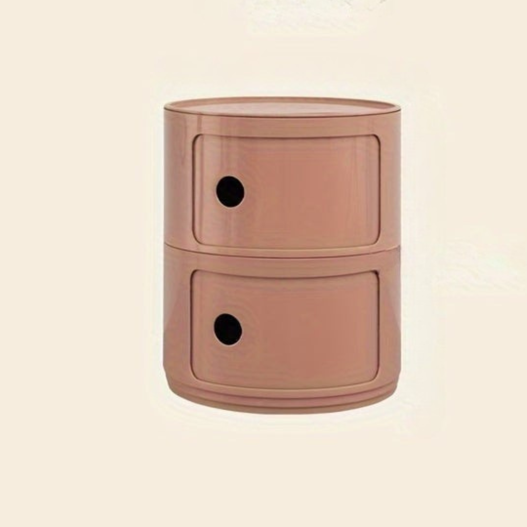 Bedside Table with Round Plastic Storage Drawers