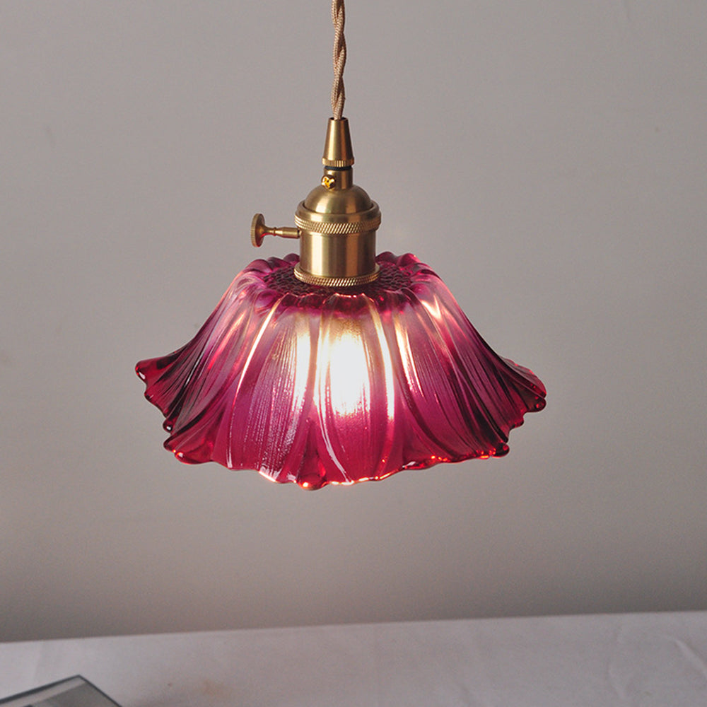 Vintage Floral Glass Pendant Light Fixture for Dining Room - Elegant Retro Design to Illuminate Your Space