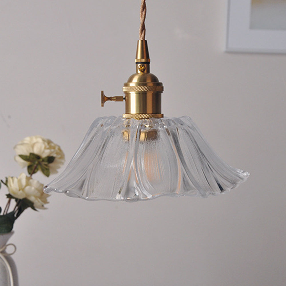 Vintage Floral Glass Pendant Light Fixture for Dining Room - Elegant Retro Design to Illuminate Your Space