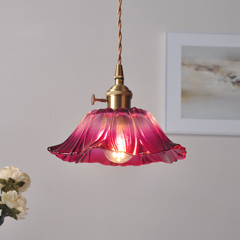 Vintage Floral Glass Pendant Light Fixture for Dining Room - Elegant Retro Design to Illuminate Your Space