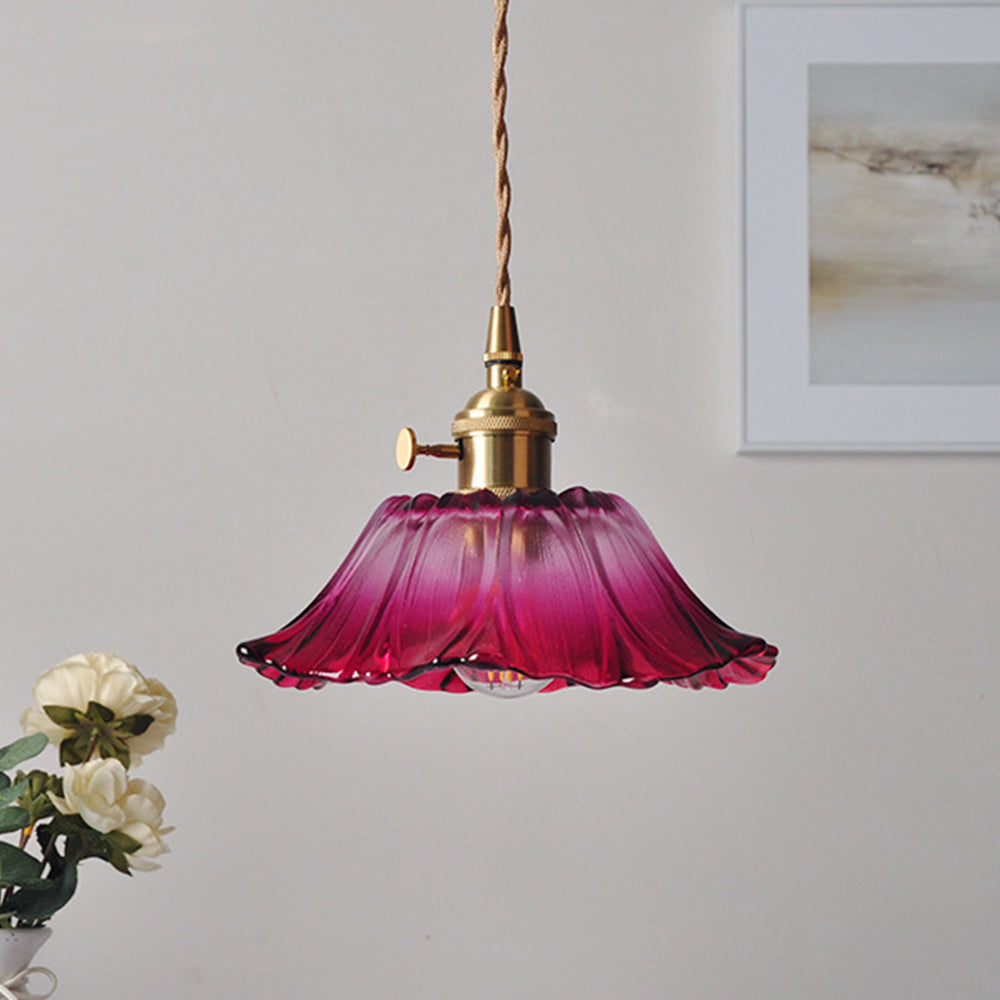 Vintage Floral Glass Pendant Light Fixture for Dining Room - Elegant Retro Design to Illuminate Your Space