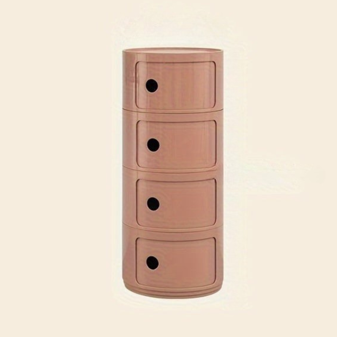 Bedside Table with Round Plastic Storage Drawers