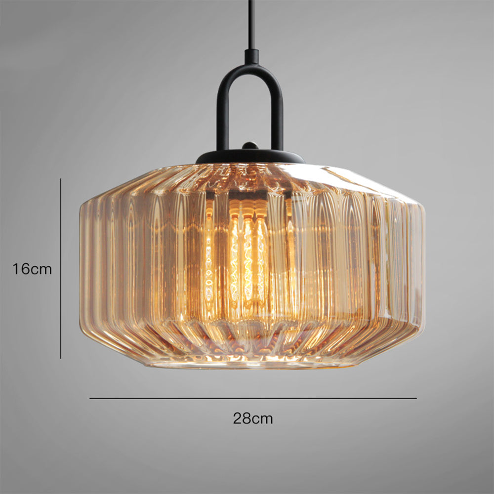 Lámpara colgante con pantalla de cristal verde rayado