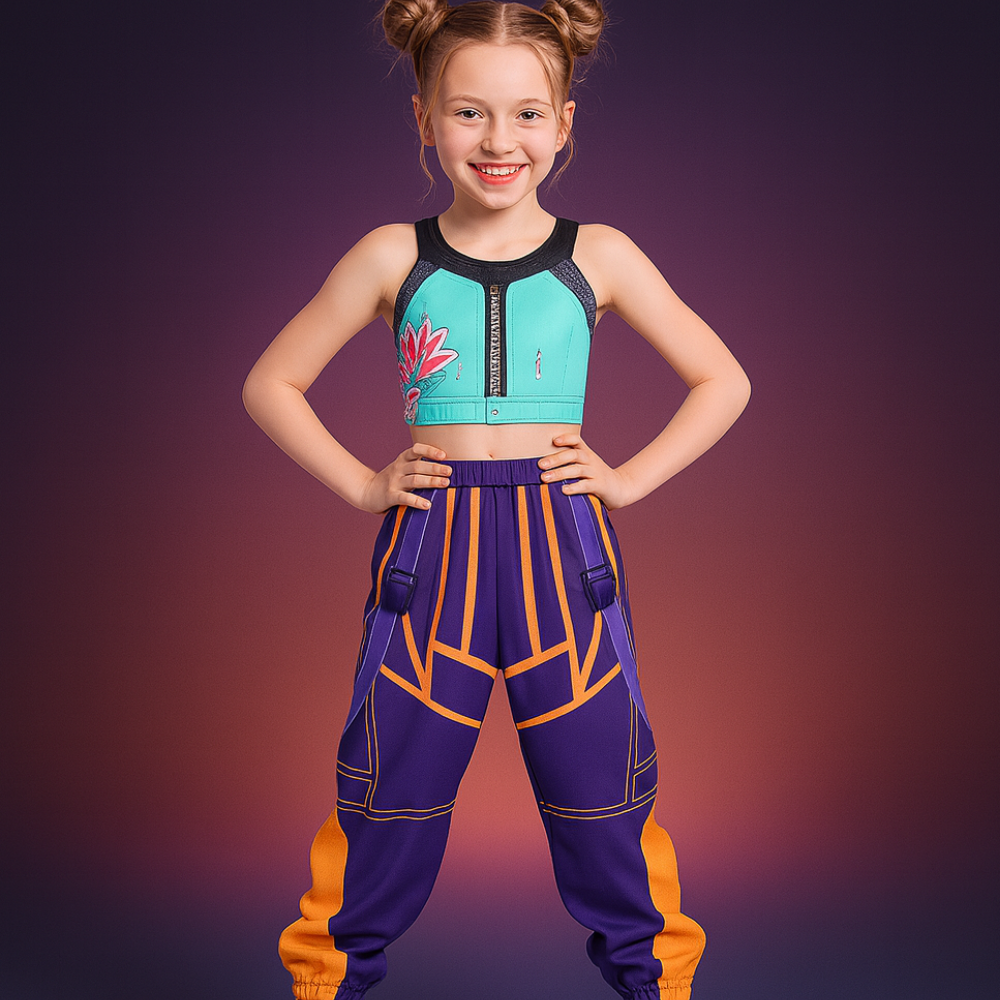 Costume Kpop Halloween pour enfants Robe de star de la pop Imprimé paillettes Tenue de scène pour performance