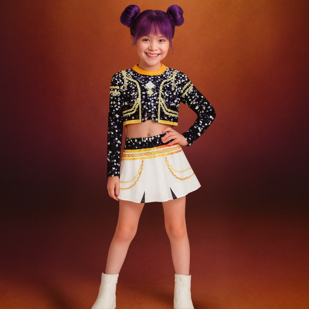 Costume Kpop Halloween pour enfants Robe de star de la pop Imprimé paillettes Tenue de scène pour performance