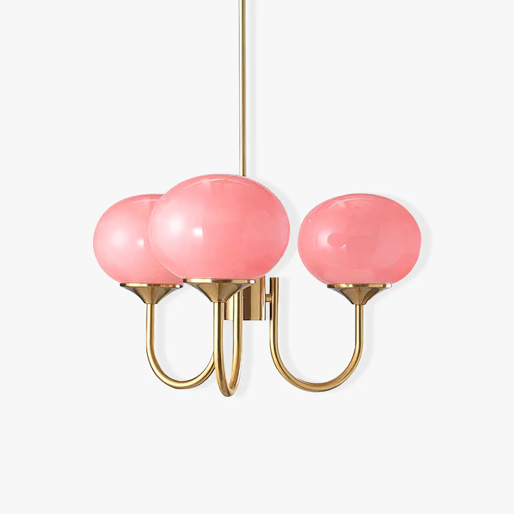 Lámpara de techo con pantallas de globo de vidrio rosa