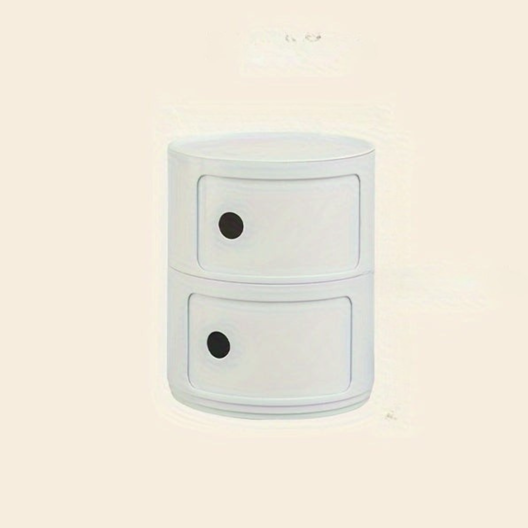 Bedside Table with Round Plastic Storage Drawers