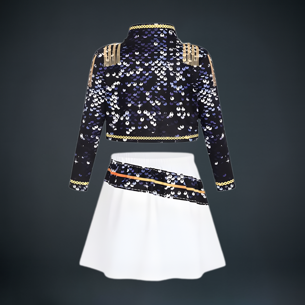 Costume Kpop Halloween pour enfants Robe de star de la pop Imprimé paillettes Tenue de scène pour performance