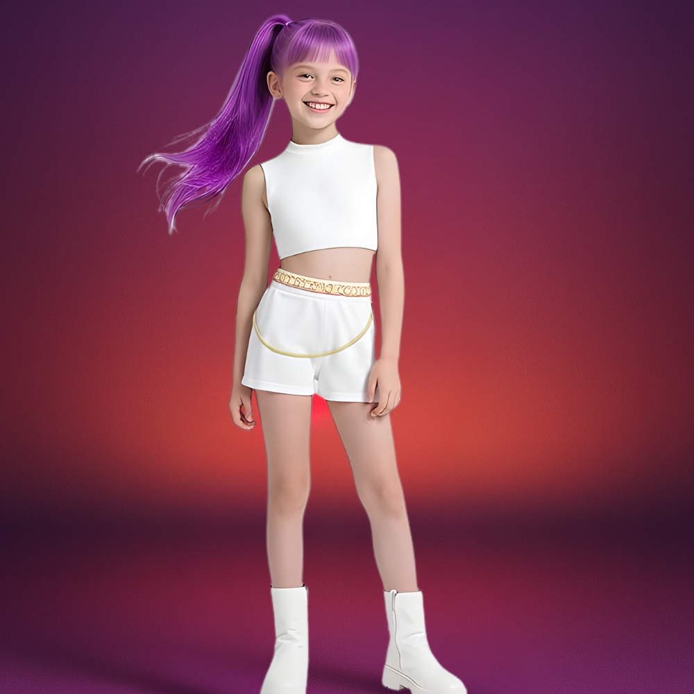 Costume Kpop Halloween pour enfants Robe de star de la pop Imprimé paillettes Tenue de scène pour performance
