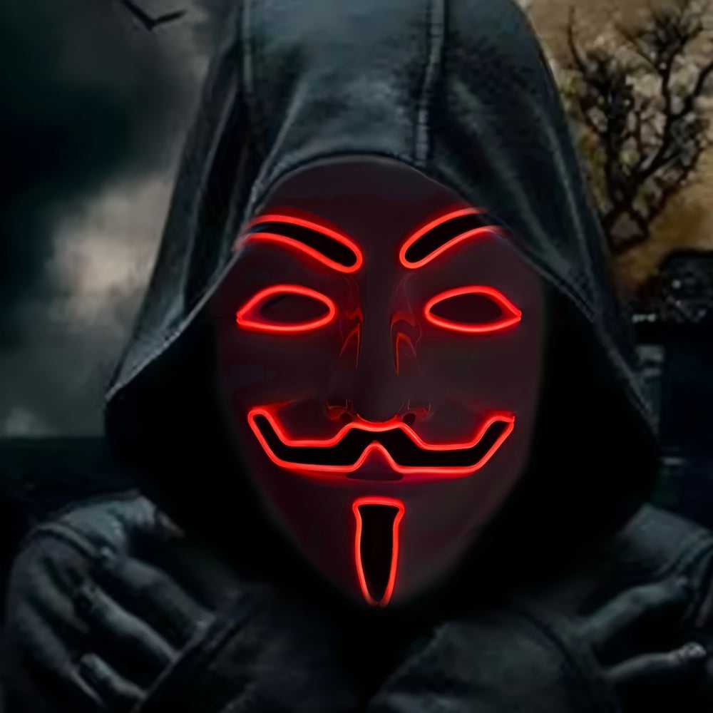 Męska Straszna Maska LED na Halloween | Świecący Anonimowy Cosplay