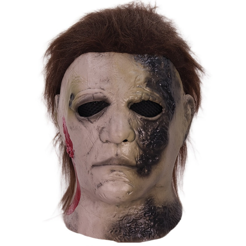 Męska realistyczna straszna maska na Halloween | Pełna twarz z włosami