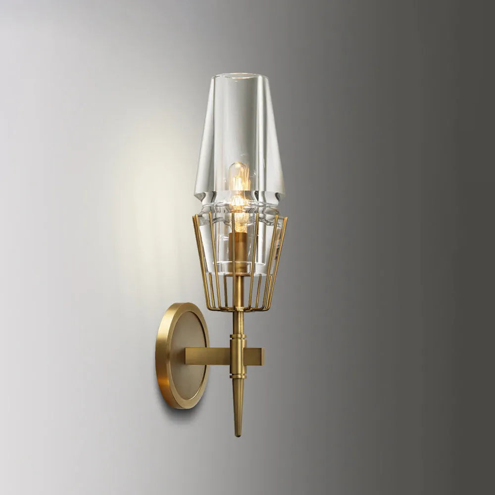 Aplique de pared moderno de latón y vidrio