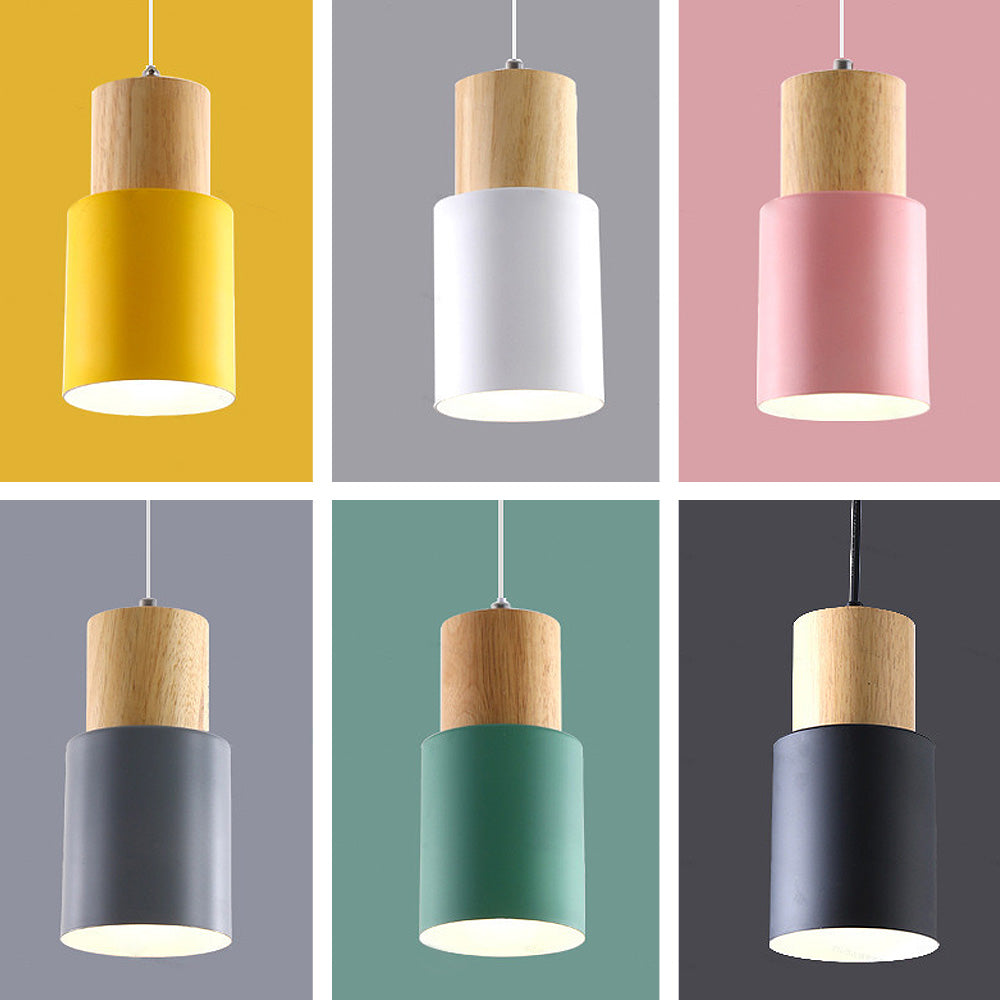 Pendant Light Modern Wood Black Cylinder Fixture