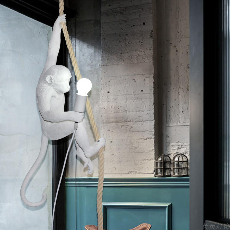 Resin Monkey Pendant Light with Rope Detail
