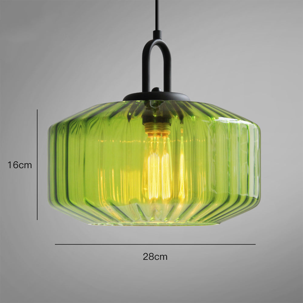 Lámpara colgante con pantalla de cristal verde rayado