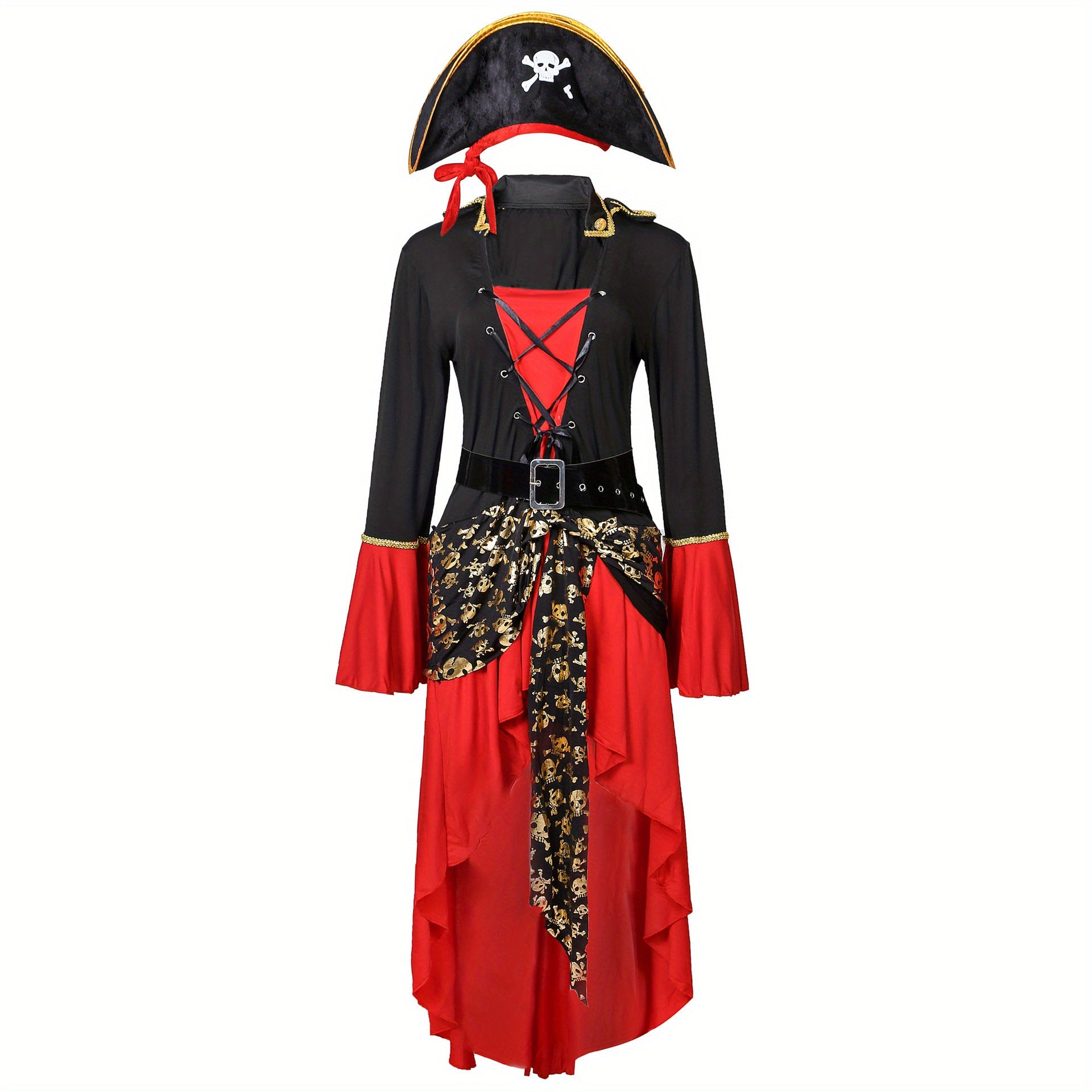 Women Pirate Lace-Up Halloween Costume Dress | Long Sleeve Asymmetrical