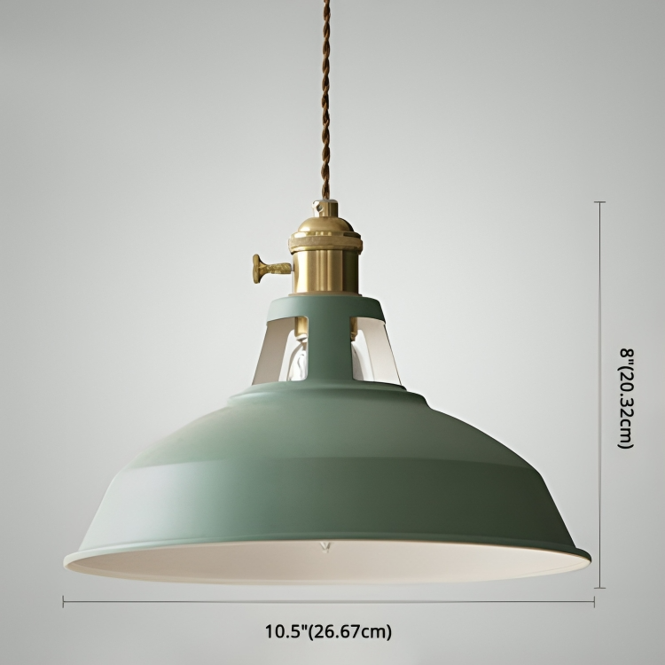 Lampada a sospensione industriale in ottone con paralume blu