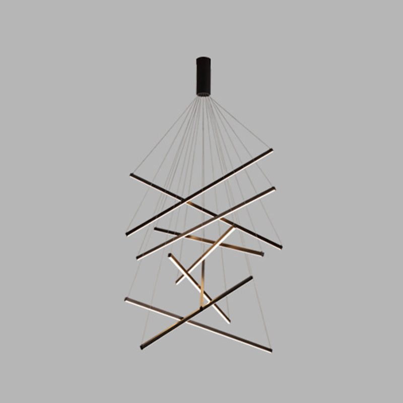 Lámpara de araña moderna de metal negro con LED