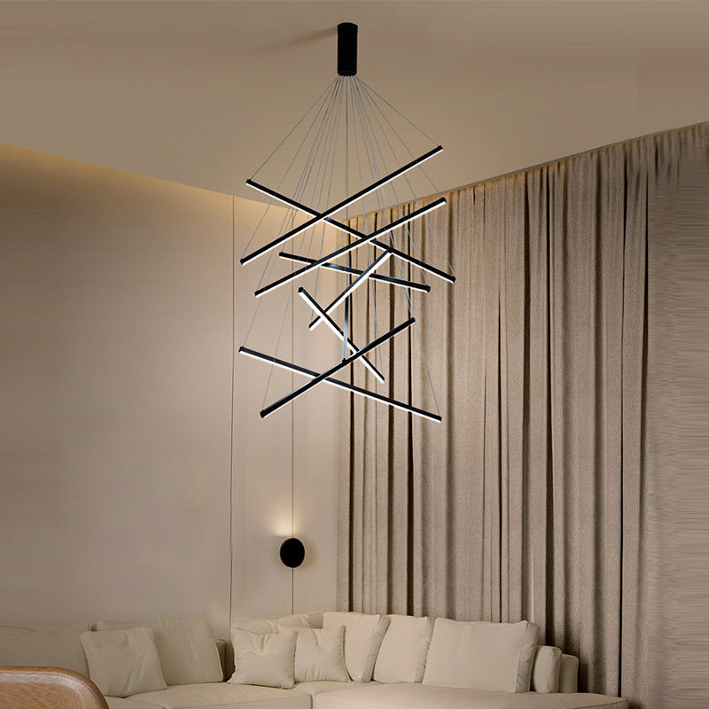 Lámpara de araña moderna de metal negro con LED