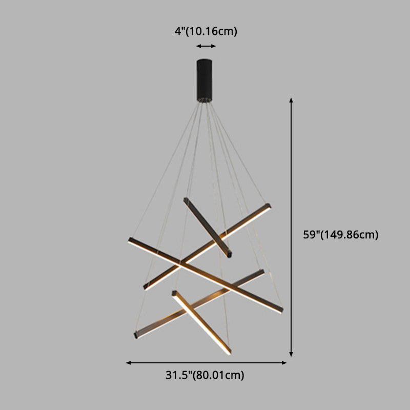 Lámpara de araña moderna de metal negro con LED